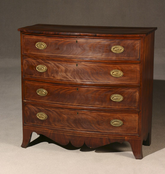 Appraisal: George III Style Satinwood Inlaid Mahogany Bow-Front Chest of Drawers