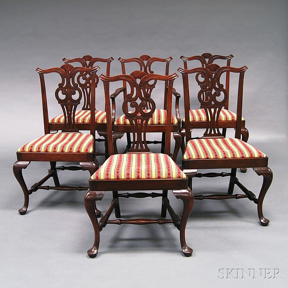 Appraisal: Set of Six Chippendale-style Mahogany Dining Chairs in the Boston