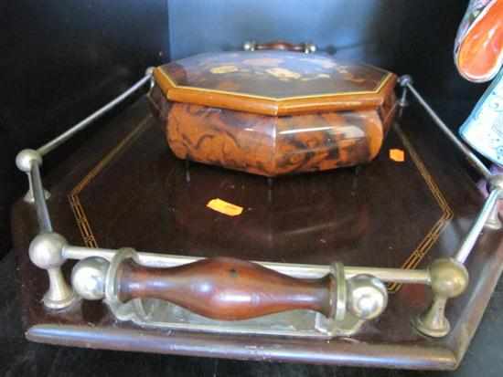 Appraisal: INLAID GALLERY EDGED TRAY AND ITALIAN MUSICAL JEWELLERY BOX