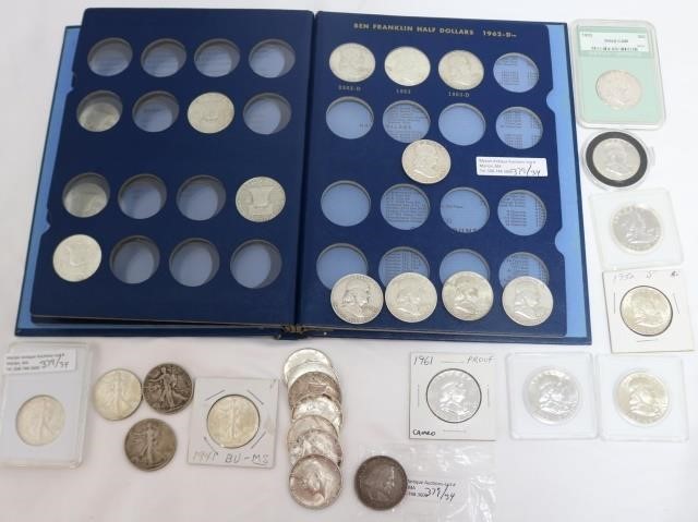 Appraisal: COLLECTION OF HALF DOLLARS TO INCLUDE FRANKLIN KENNEDY WALKING LIBERTY