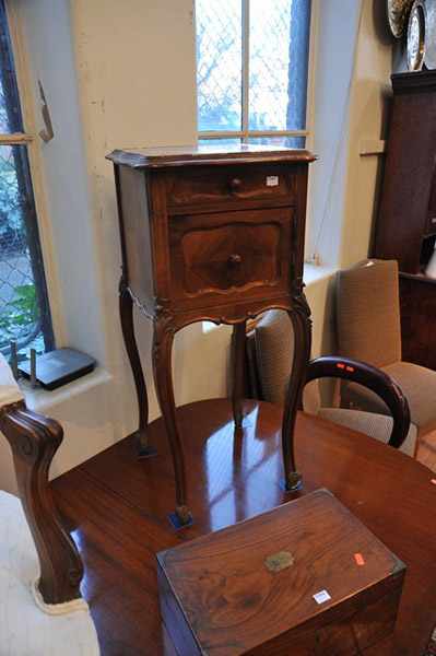 Appraisal: A FRENCH MARBLE TOP BEDSIDE CABINET