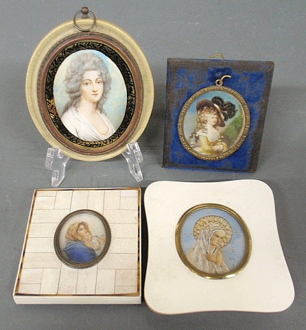 Appraisal: - Four Continental miniature portraits the smallest x signed Veber