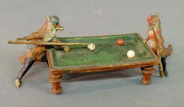 Appraisal: Cold painted bronze figural group of foxes playing pool late