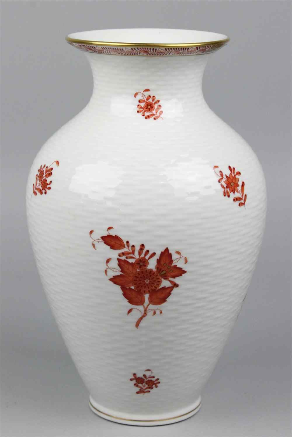 Appraisal: HEREND PORCELAIN ''CHINESE BOUQUET RUST'' VASE Herend shield mark and