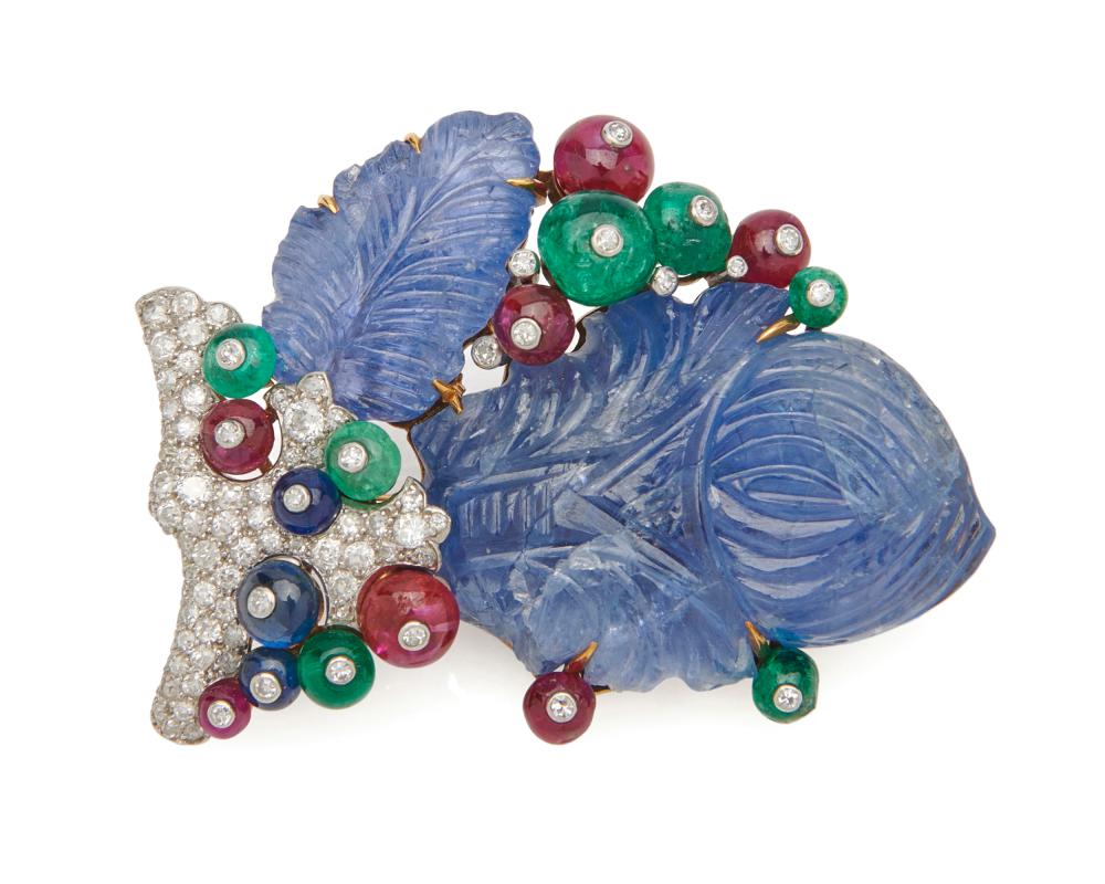 Appraisal: CARTIER K Gold Platinum and Gemset 'Tutti Frutti' Brooch late