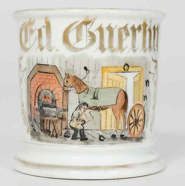 Appraisal: Farrier's Occupational Shaving Mug Porcelain with polychrome painted scene of