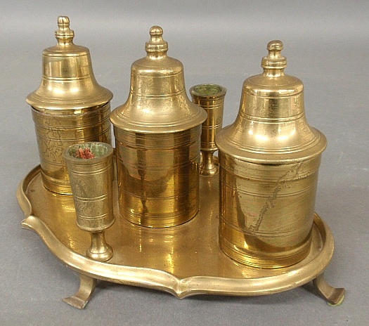 Appraisal: - Colonial Williamsburg reproduction brass standish with double candleholder h