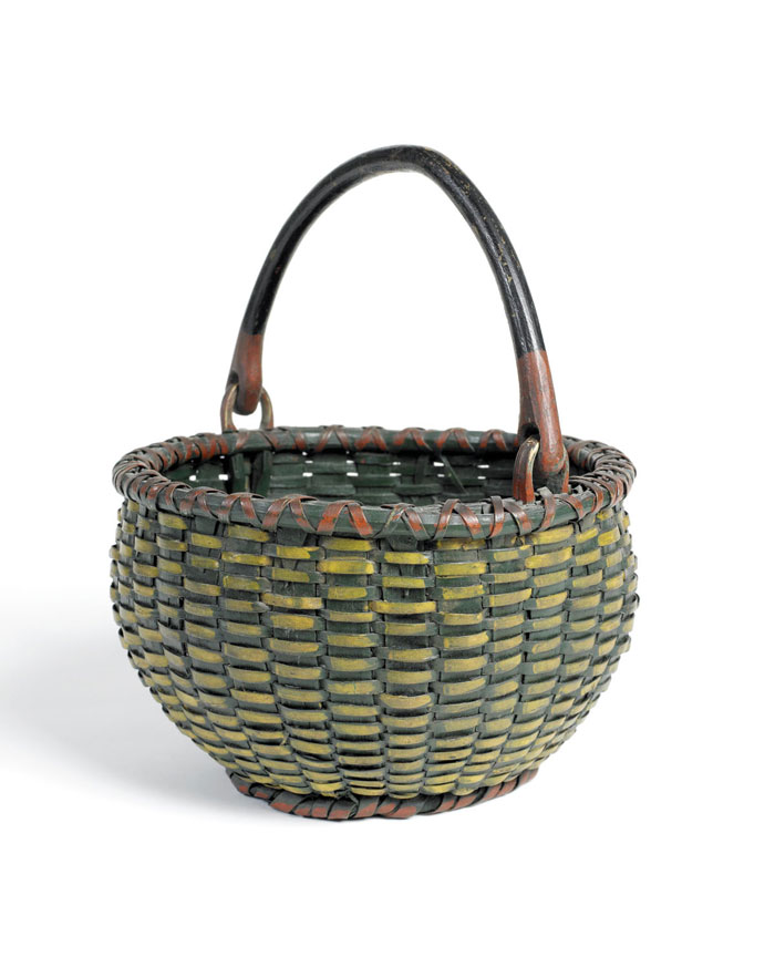 Appraisal: FINE AMERICAN SMALL WOVEN SPLINT BASKET WITH YELLOW AND GREEN