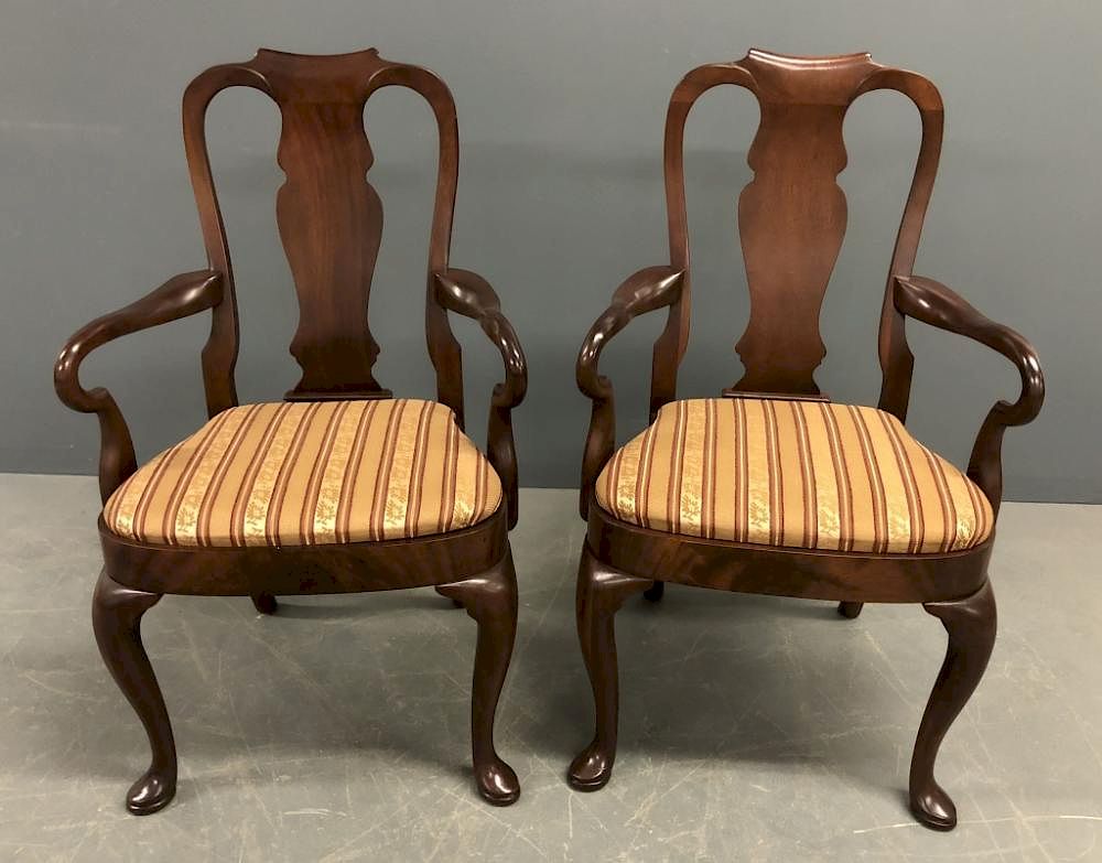 Appraisal: Pair of Queen Anne Style Mahogany Open Armchairs Pair of