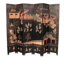 Appraisal: Mid- th Century Oriental Screen This six-panel wooden screen has