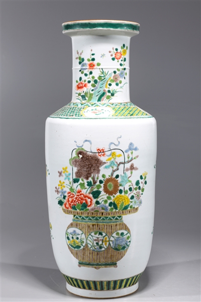 Appraisal: Chinese famille verte enameled porcelain rouleau vase with flowers and