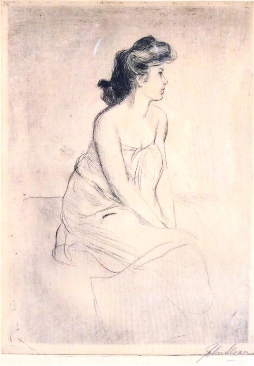 Appraisal: John Sloan American - Girl Seated drypoint etching pencil signed