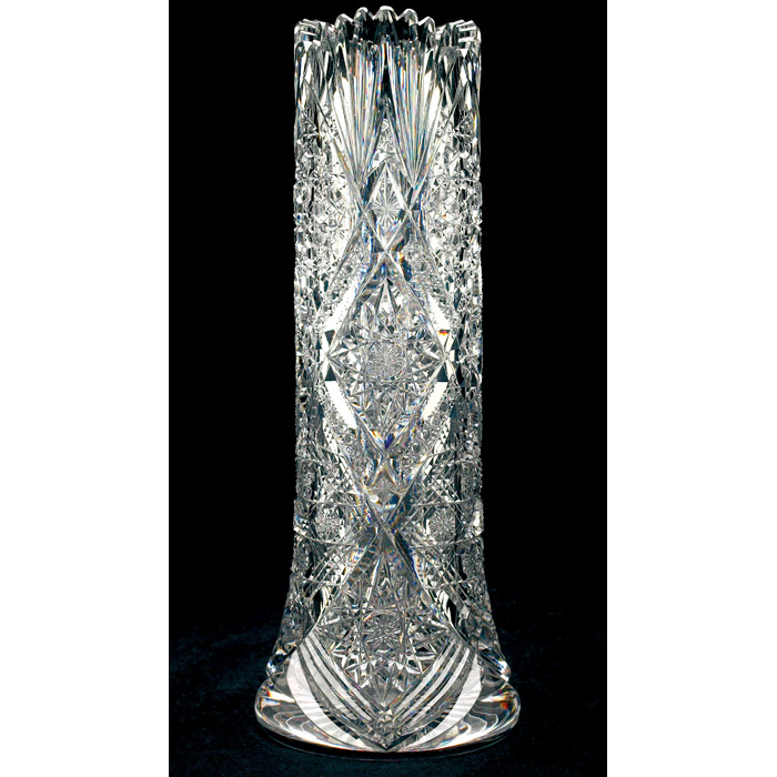 Appraisal: Libby Imperial vase cylindrical cut glass form with panels of