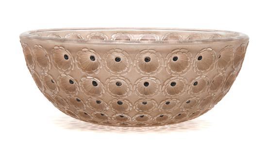 Appraisal: Lalique Glass Bowl Nemours with repeating floral decoration Diameter inches