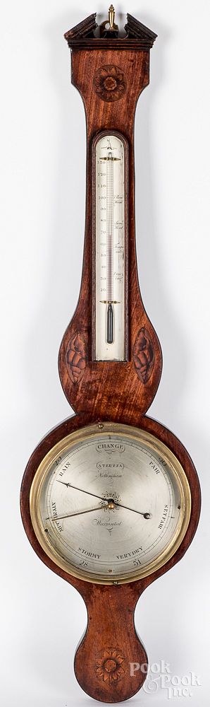 Appraisal: English mahogany banjo barometer th c English mahogany banjo barometer