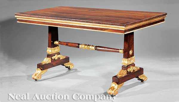 Appraisal: A William IV Carved and Gilded Mahogany Library Table mid-