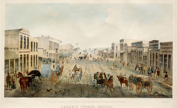 Appraisal: LARAMIE STREET DENVER Handcolored lithograph by J Bien A E