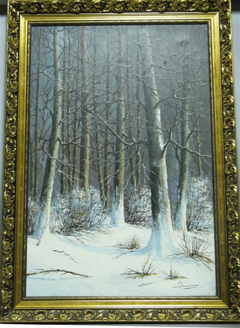 Appraisal: D WINTER WOOD LANDSCAPE Oil on canvas x in sight