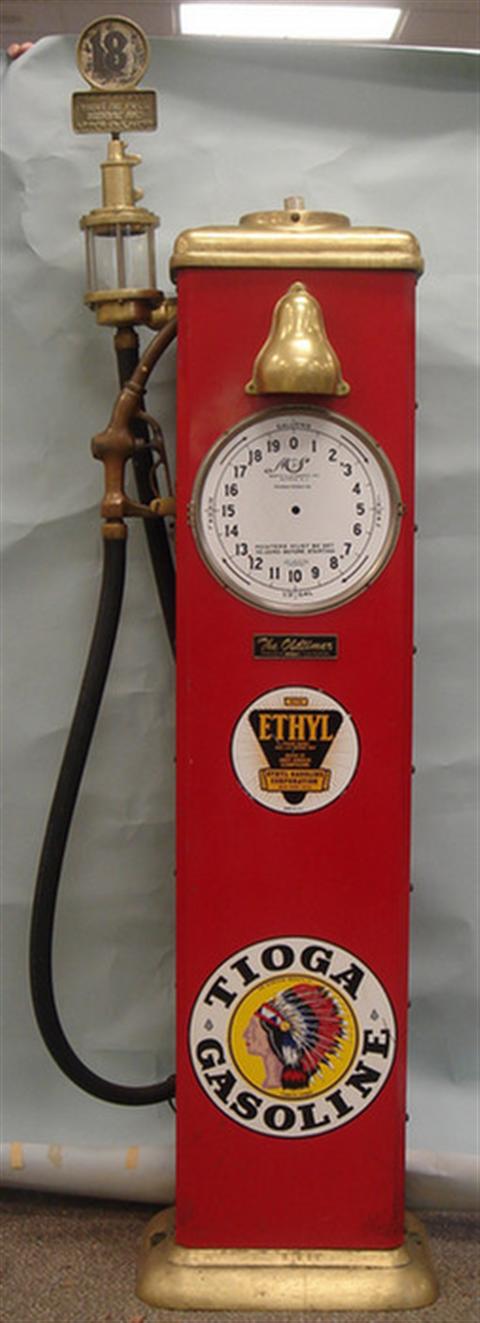 Appraisal: Replica brass and steel gas pump Tioga Gasoline tall Estimate