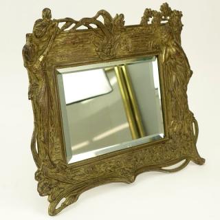 Appraisal: Art Nouveau Bronze Mirror Unsigned Wear to gold patina or