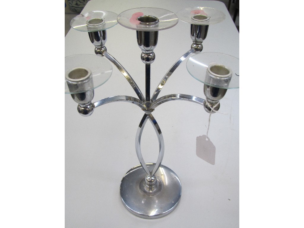 Appraisal: Pair of Art Deco chrome plated five branch candelabra