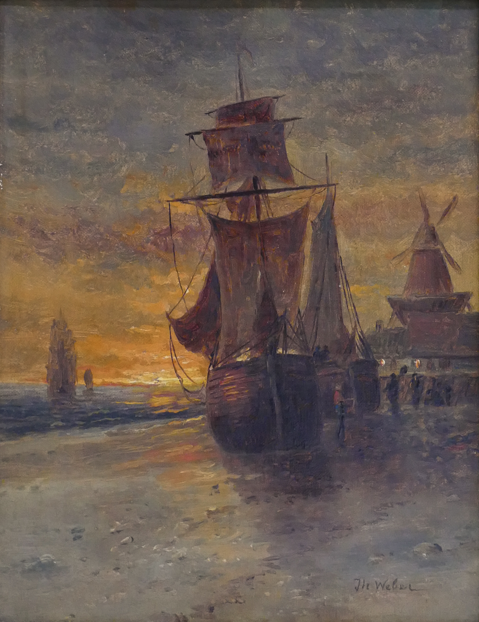 Appraisal: Theodore Alexander Weber - Germany Dutch Coastal Scene Oil on