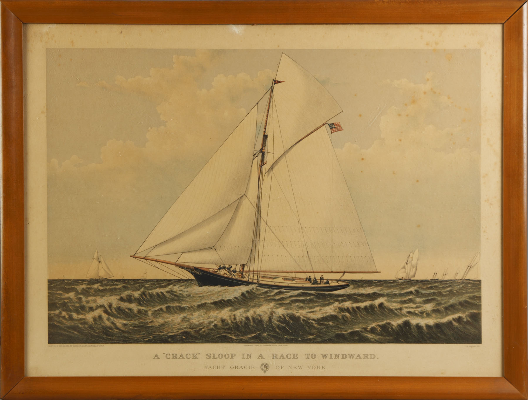 Appraisal: Currier Ives A 'Crack' Sloop in a Race to Windward