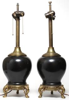 Appraisal: Pair of Art Deco Black Marble Gilt Bronze Lamps Likely