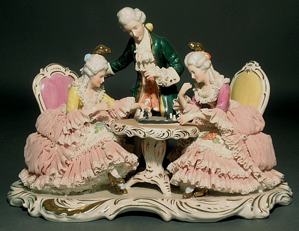 Appraisal: Dresden porcelain figural group of two women playing chess and