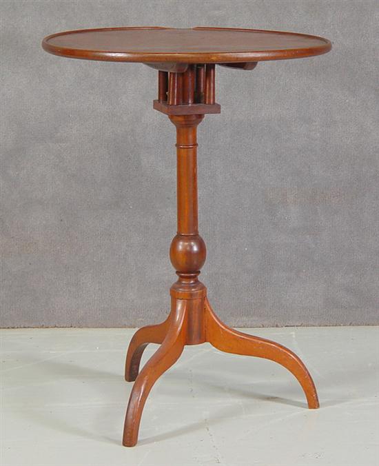 Appraisal: Cherry Dish Top Birdcage Candlestand Early th Century Delicate turned