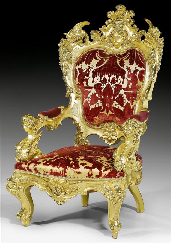 Appraisal: IMPORTANT FAUTEUIL AUX BUSTES D'ANGES Napoleon III probably Italy late