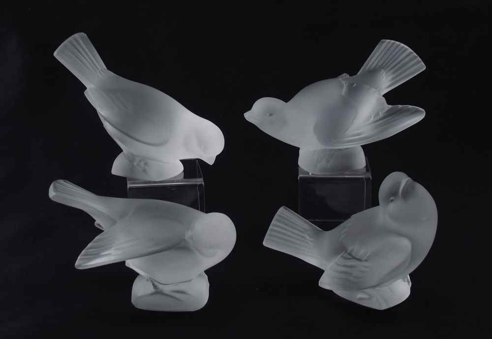 Appraisal: LALIQUE FRENCH CRYSTAL SPARROWS Each in unique position each signed