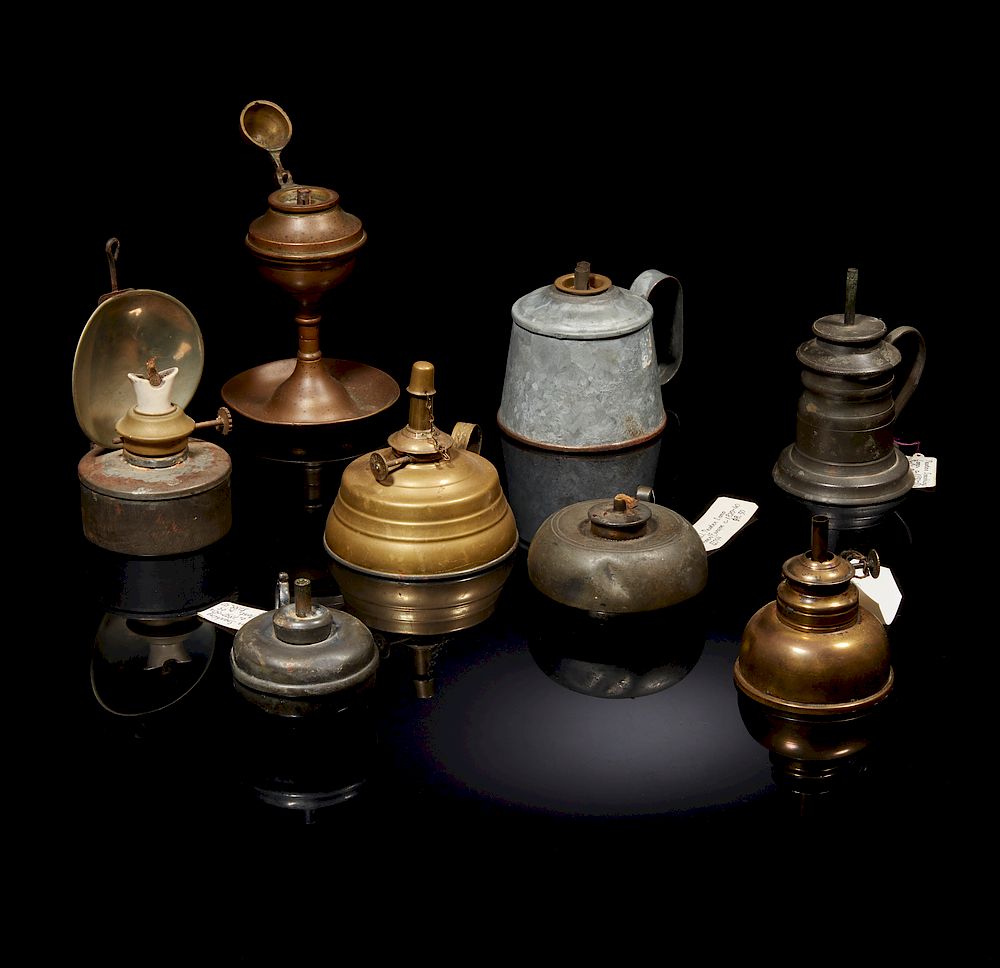 Appraisal: Assorted Oil Lamps Eight assorted tin pewter and brass small