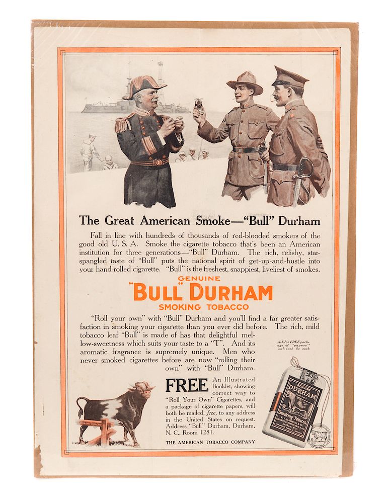 Appraisal: Bull Durham Tobacco Advertising Poster Measures tall wide Good original