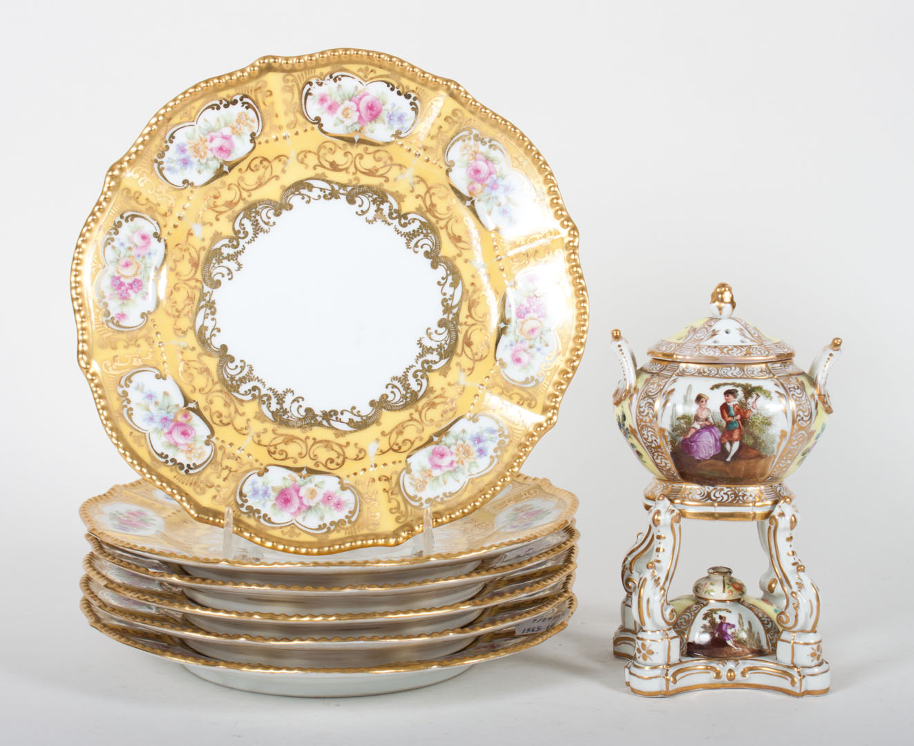 Appraisal: KPM censer pot and six Limoges plates first quarter- th