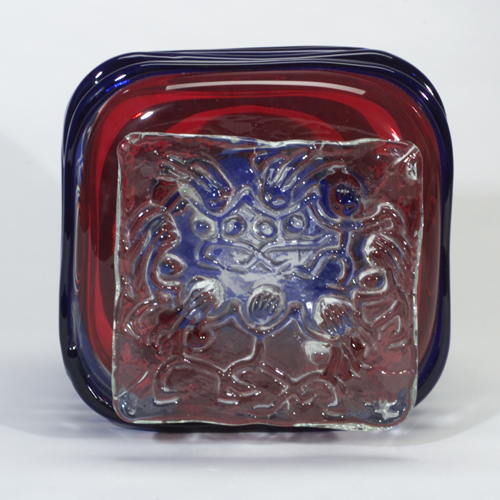 Appraisal: Large Salviati square glass sculpture in red cobalt and clear