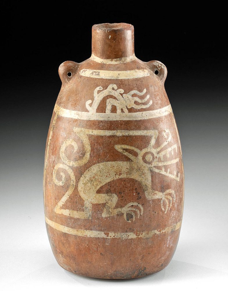 Appraisal: Moche Pottery Bottle w Zoomorphic Motif Pre-Columbian North Coast Peru