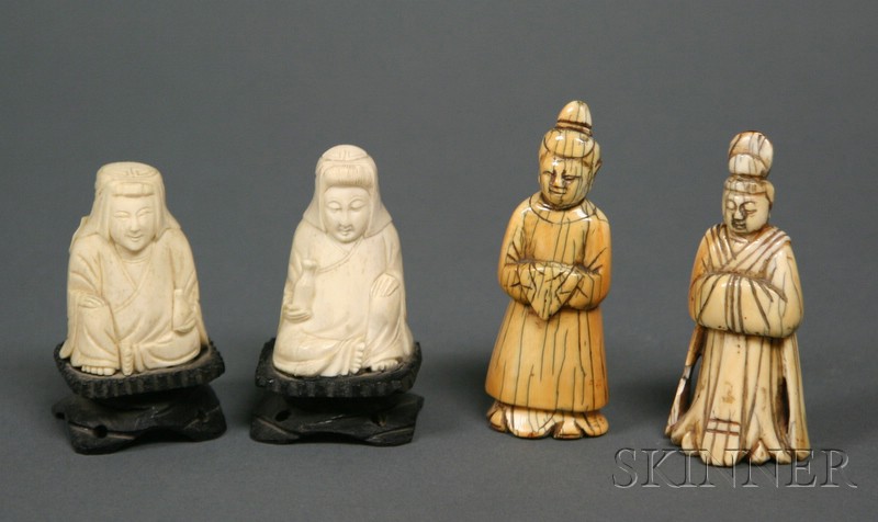 Appraisal: Four Carvings China late th century two ivory figures of