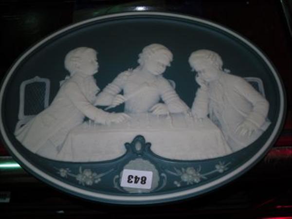 Appraisal: A Mettlach jasperware plaque depicting children playing chess