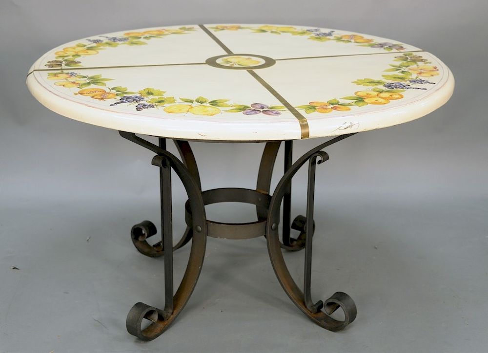 Appraisal: Coccozella signed porcelain top table with brass banding and hand