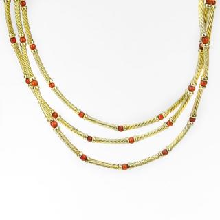 Appraisal: David Yurman Karat Yellow Gold and Red Coral Bead Triple