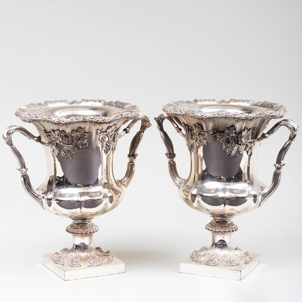 Appraisal: Pair of English Silver Plate Wine Coolers x x in