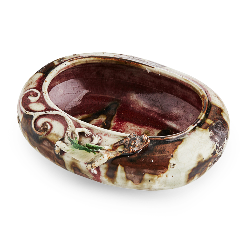 Appraisal: OVAL BRUSH WASHER of peachbloom glaze with brown and white