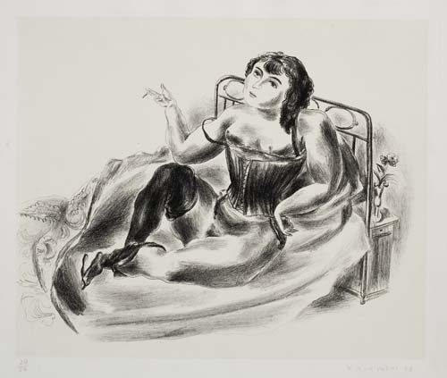 Appraisal: YASUO KUNIYOSHI Girl with Cigarette Lithograph printed in black on