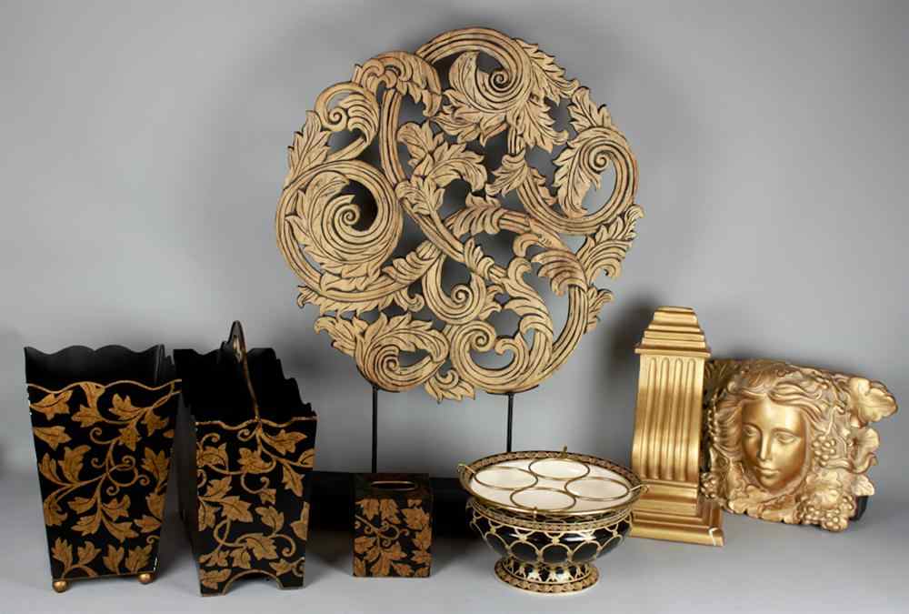 Appraisal: GROUP OF CARVED AND LACQUER DECORATIONS Including a carved foliate