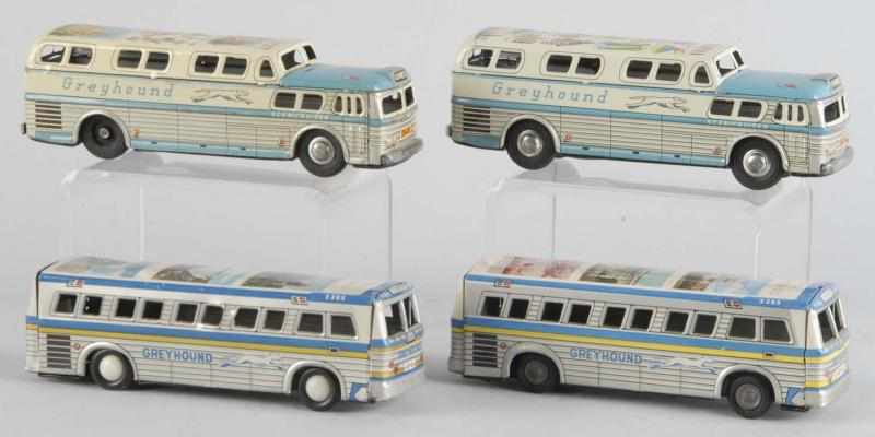 Appraisal: Lot of Tin Greyhound Bus Friction Toys Description Japanese Working