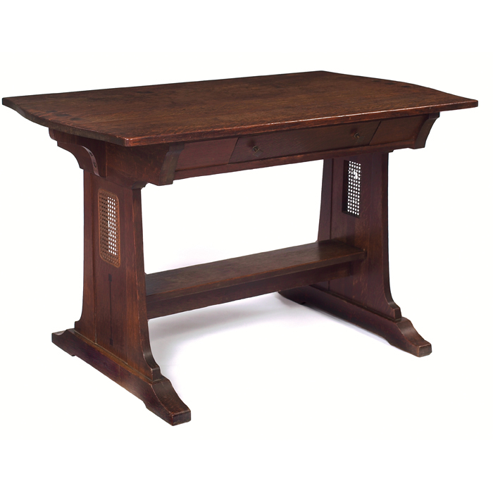 Appraisal: Limbert library table Ebon-Oak line turtle-top form over a single