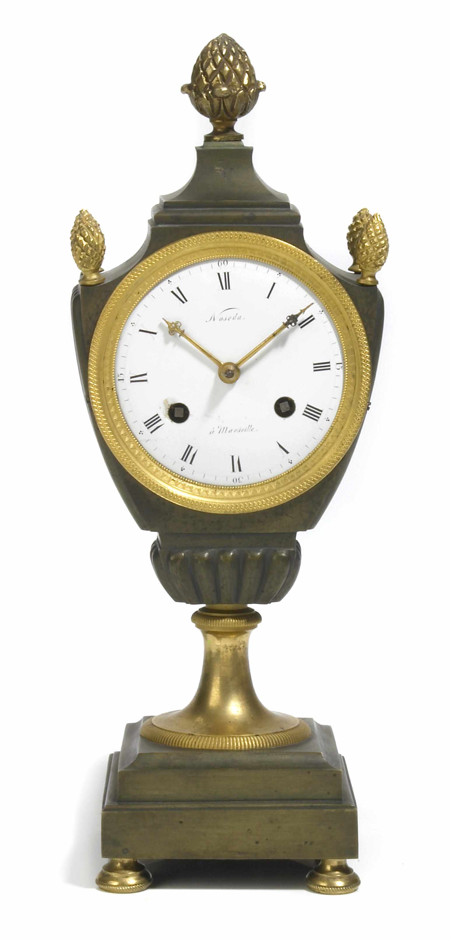 Appraisal: An Empire gilt and patinated bronze mantel clock first quarter