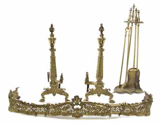 Appraisal: An Assembled French Gilt Bronze Fireplace Suite comprising a fender