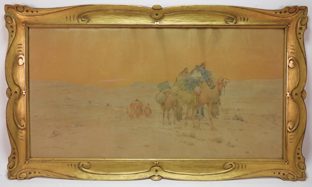 Appraisal: HENRY BACON ARABIAN DESSERT ORIENTALIST PAINTING Massachusetts France - Depicts